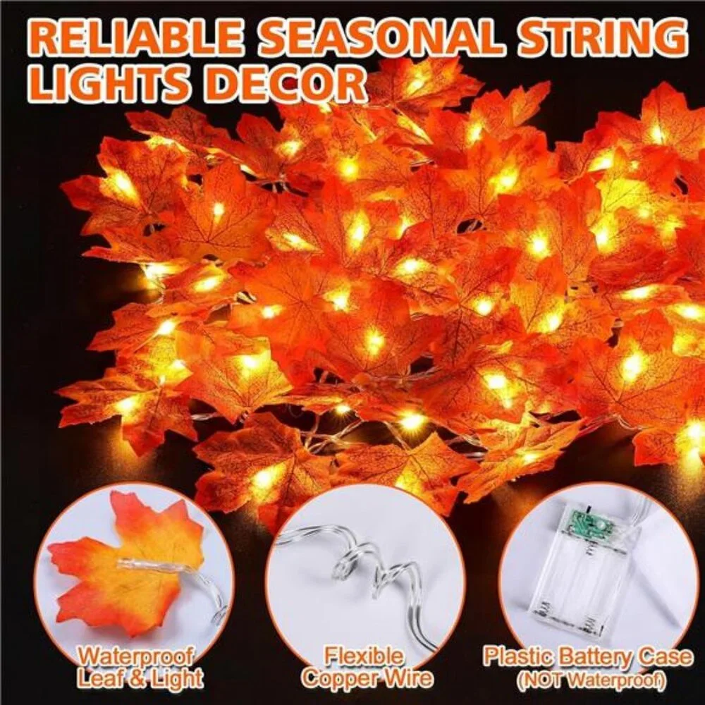 4PCS Fall Decor Thanksgiving for Home Table, Fall Leaves Garland Lights 40FT